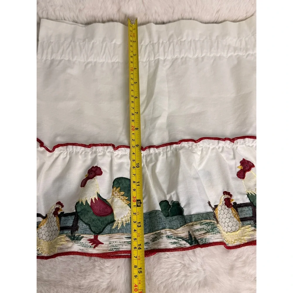 Embroidered Hen and Rooster Window Valance 60x14 Cream Cottagecore Farmhouse